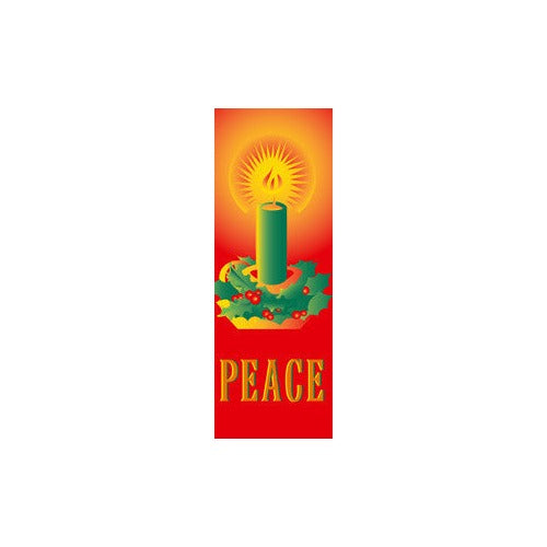 Peace Candle Light Pole Banner, full-color screen print on red marine acrylic, double-sided