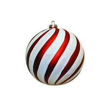 Red and white swirl candy cane ball ornaments, set of 6, 6-inch diameter; accents for Christmas trees and wreaths.