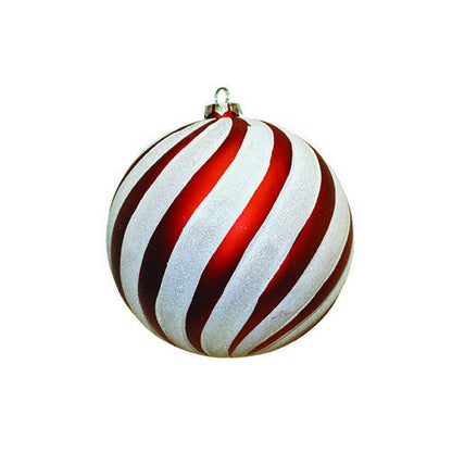 Red and white swirl candy cane ball ornaments, set of 6, 6-inch diameter; accents for Christmas trees and wreaths.