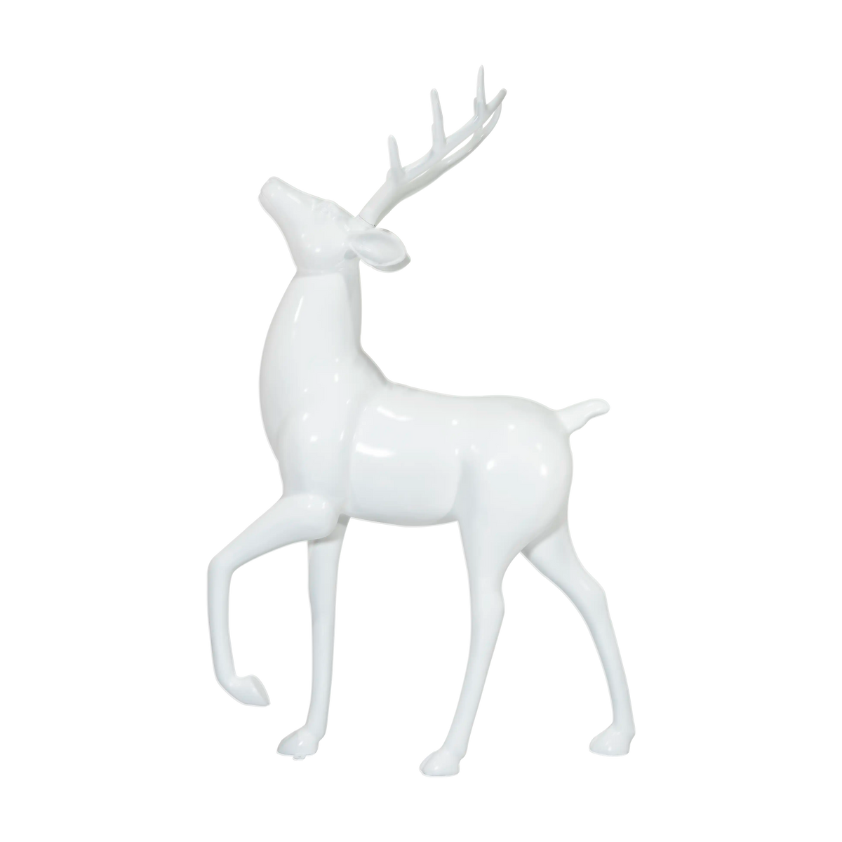Outdoor standing reindeer for hotel entrances, retail storefronts, lobbies, window displays, municipal installations