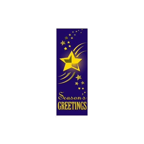 Season's Greetings Star Light pole banner (Purple), double-sided with yellow screen-printed art.