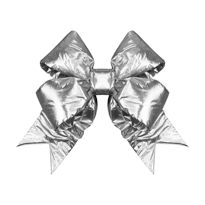 Silver Structural Bow commercial outdoor decorative bow with wire mesh frame and foam interior