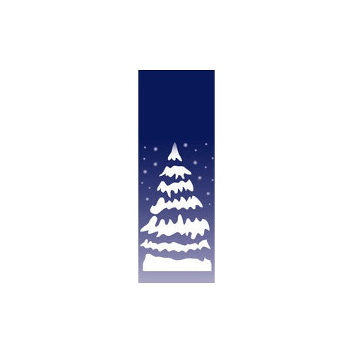 Snowy Pine Tree light pole banner, double-sided full-color screen print featuring white ink on captain navy marine acrylic fabric