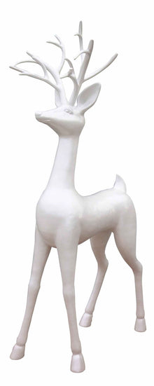 Standing Reindeer fiberglass prop, cool white finish, 7.9' tall holiday figure for outdoor commercial displays