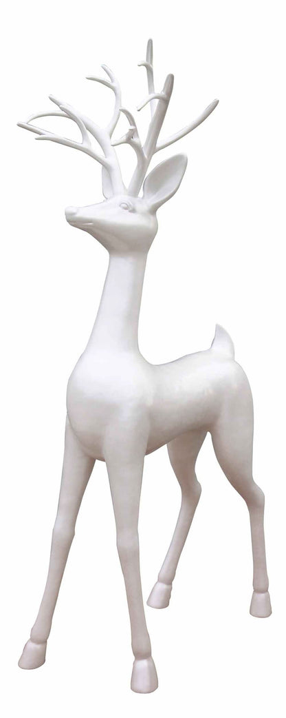 Standing Reindeer fiberglass prop, cool white finish, 7.9' tall holiday figure for outdoor commercial displays