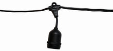 Suspended Patio Lighting Wire, 16ga black commercial-grade string with E26 sockets for festival/patio use; no bulbs