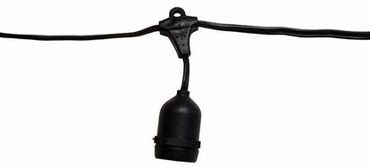 Suspended Patio Lighting Wire, 16ga black commercial-grade string with E26 sockets for festival/patio use; no bulbs