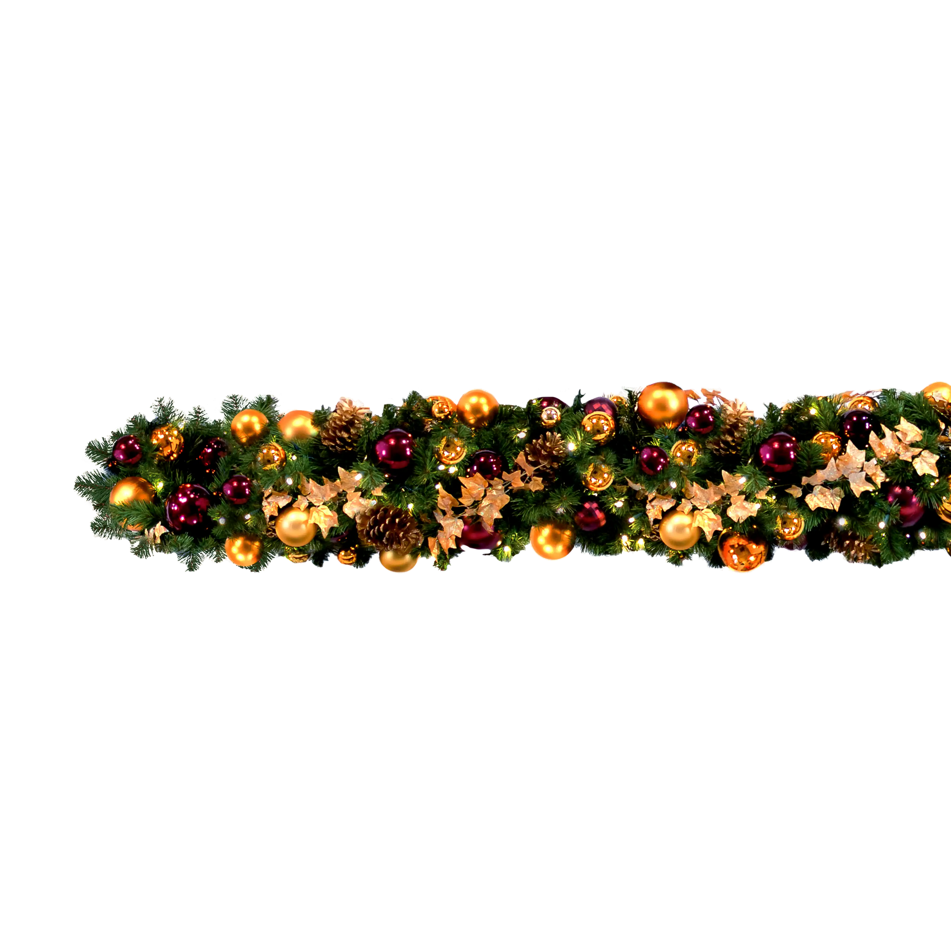 Outdoor garland for lobbies, hotel entrances, storefronts and streetscapes; arrives pre-decorated, ornamentation may vary