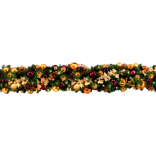 Commercial-grade garland with UV-inhibited shatterproof ornaments and UV-inhibited foliage; rated for indoor or outdoor use.