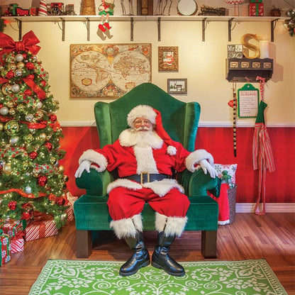 Wing Back Santa Chair, commercial-grade upholstered photo chair seating Santa and children for indoor displays