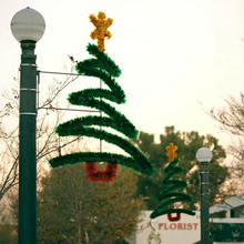 Zig Zag LED Garland Pole Mount, 7' lit pole mount wrapped in fluffy garland with 55 warm-white C7 bulbs (E12), outdoor use.