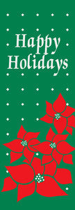 Happy Holidays Poinsettia light pole banner, double-sided full-color screen print on sea grass green marine acrylic fabric
