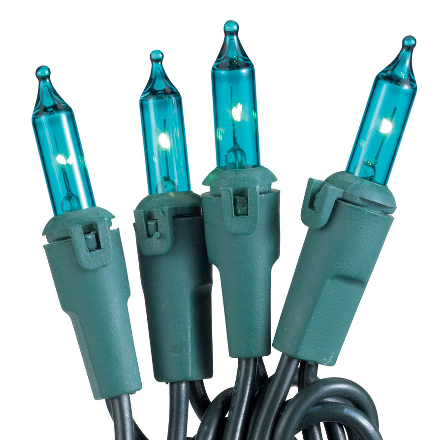 50-Light Teal Bulb/Green Wire. 5.5" Centers. Case Pack (24 Sets)