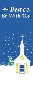 Peace Be With You light pole banner, double-sided full-color screen print; stock sizes 30x60, 30x84, 30x94-96