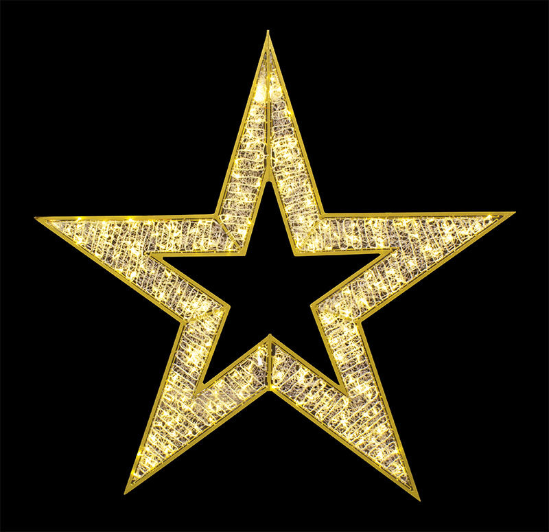 Warm White Gold Illuminated 2D Star Decoration