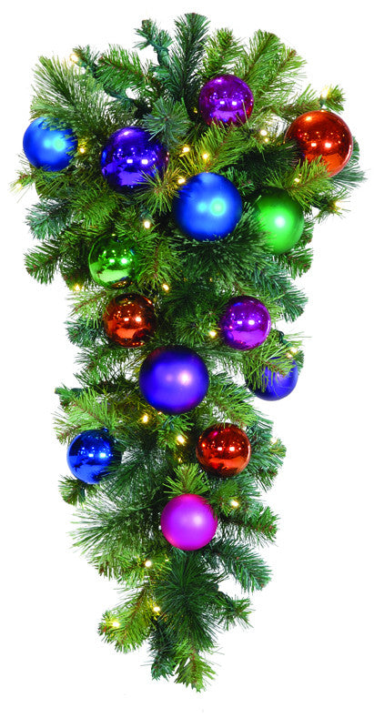 Decorated 3' Column Spray garland for columns, posts and wall use; available unlit or pre-lit with 50 warm white LEDs