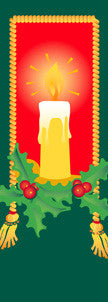 Bells & Holly light pole banner, full-color digital print with same art on both sides; sizes 30" x 60", 30" x 84", 30" x 94-96"