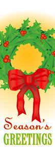 Holiday Wreath & Bow light pole banner, double-sided full-color digital print on 18 oz reinforced vinyl; sizes 30x60, 30x84, 30x94-96; min order 10