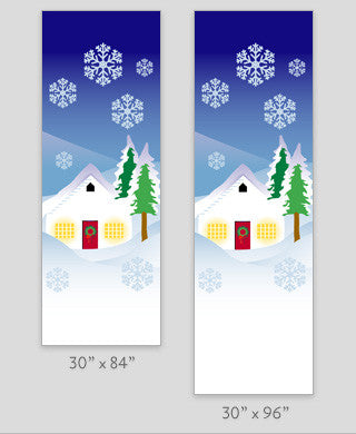 18 oz reinforced vinyl light pole banner, double-sided, same art both sides; sizes 30×60, 30×84, 30×94-96; min qty 10