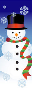 Snowman light pole banner, double-sided full-color digital print on 18 oz. reinforced vinyl; stock sizes 30 x 60, 30 x 84, 30 x 94-96