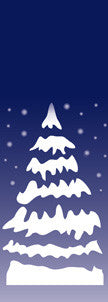 Snowy Pine Tree light pole banner, double-sided full-color screen print featuring white ink on captain navy marine acrylic fabric