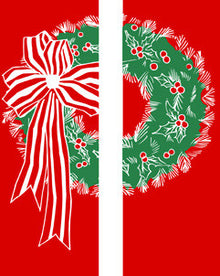 Double Wreath Light Pole Banner (Double Set) , double-sided with different art each side; white & green screen print on red marine acrylic