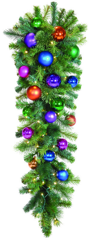 Decorated 4.5' Jewel Tone Column Drop , hand-crafted garland for interior or exterior columns, posts and wall mounts.