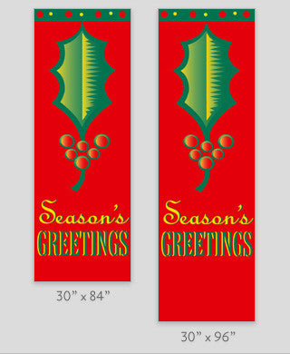 Red marine acrylic fabric banner with yellow and green screen-print inks, same art on both sides