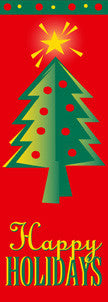 Happy Holidays & Tree light pole banner , double-sided with identical art; stock sizes 30×60, 30×84, 30×94-96