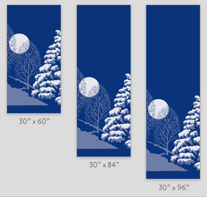 Ocean blue marine acrylic fabric banner with white screen-printed ink, double-sided with identical art on both sides