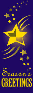 Season's Greetings Star Light pole banner (Purple), double-sided with yellow screen-printed art.