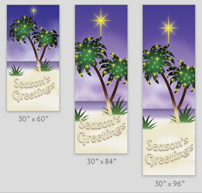 18 oz. reinforced vinyl banner, double-sided with same art both sides, produced on demand in 30×60; 30×84; 30×94-96 sizes