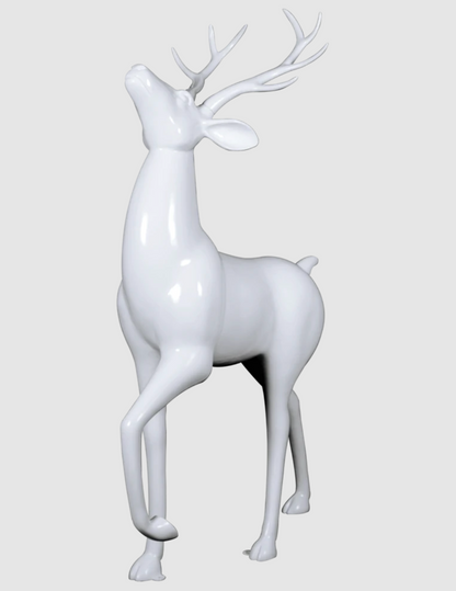 Regal Standing Reindeer, fiberglass commercial reindeer 7' tall and 4.5' long, unlit, for outdoor entrances and displays