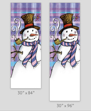 18 oz reinforced vinyl double-sided light pole banner with full-color Plaid Snowman digital print; produced on demand