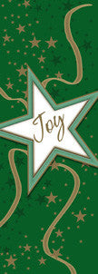 Green & Gold Joy Star light pole banner available in 30×60, 30×84, or 30×94-96 inches