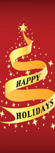 Happy Holidays Ribbon Tree light pole banner, double-sided full-color digital print on 18 oz reinforced vinyl