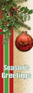 Seasonal Spray with Ornament light pole banner; double-sided 18 oz vinyl digital print; sizes 30×60/30×84/30×94-96
