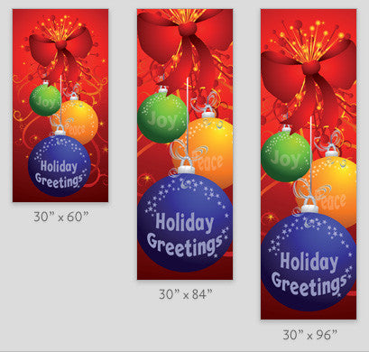 Holiday Greetings Ornament light pole banner, double-sided full-color digital print on 18 oz reinforced vinyl