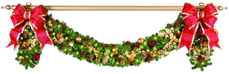 Traditional Theme Pre-Lit Decorated Garland - 10' Length x 14" Diameter