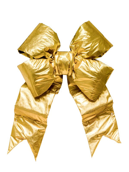 Gold Structural Bow commercial outdoor decorative bow with wire mesh frame, foam interior and bendable loops and tails