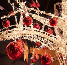 Commercial Metal Illuminated Branch Tree Detail with Large Red Shiny Hanging Ornaments