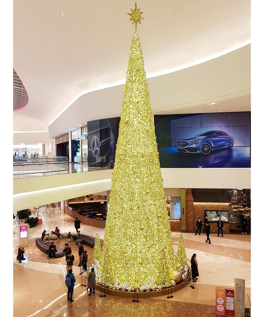 Shopping Mall Gold Tinsel Elegant Christmas Tree