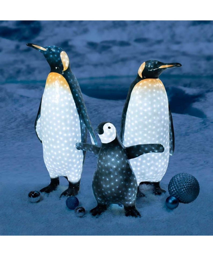 LED Lit Acrylic Penguin Family Prop Sculpture
