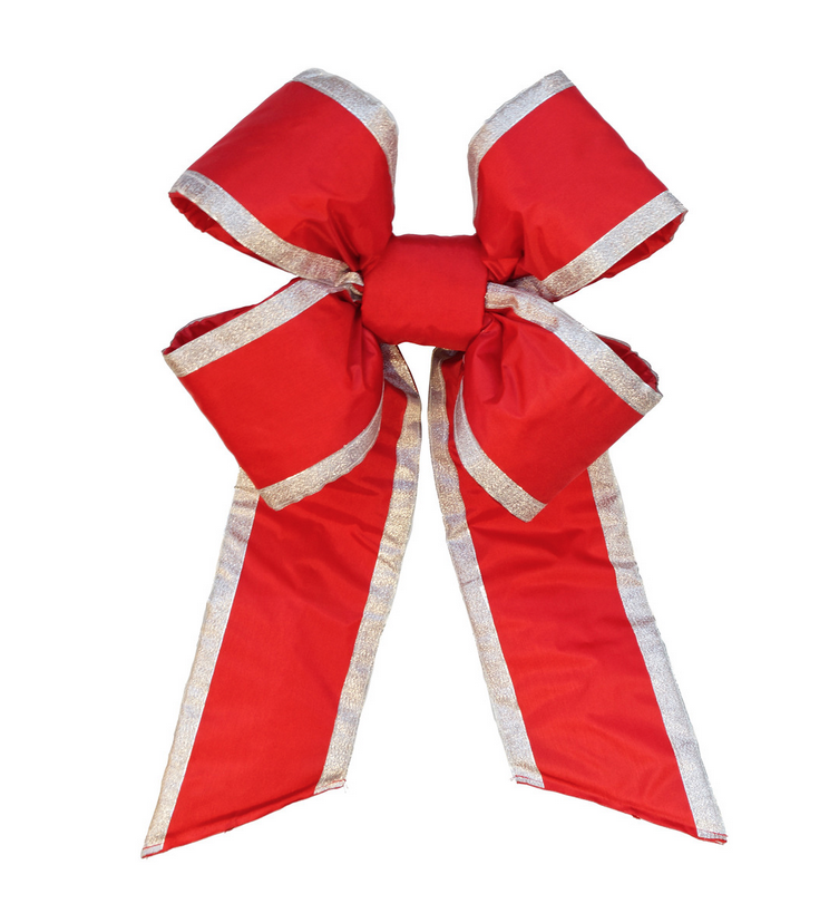 Bright Canada Red 4-Loop Bow with Silver Trim