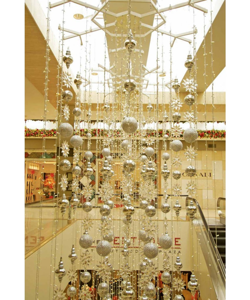 Commercial Atrium Christmas Display Silver Ornament Drops