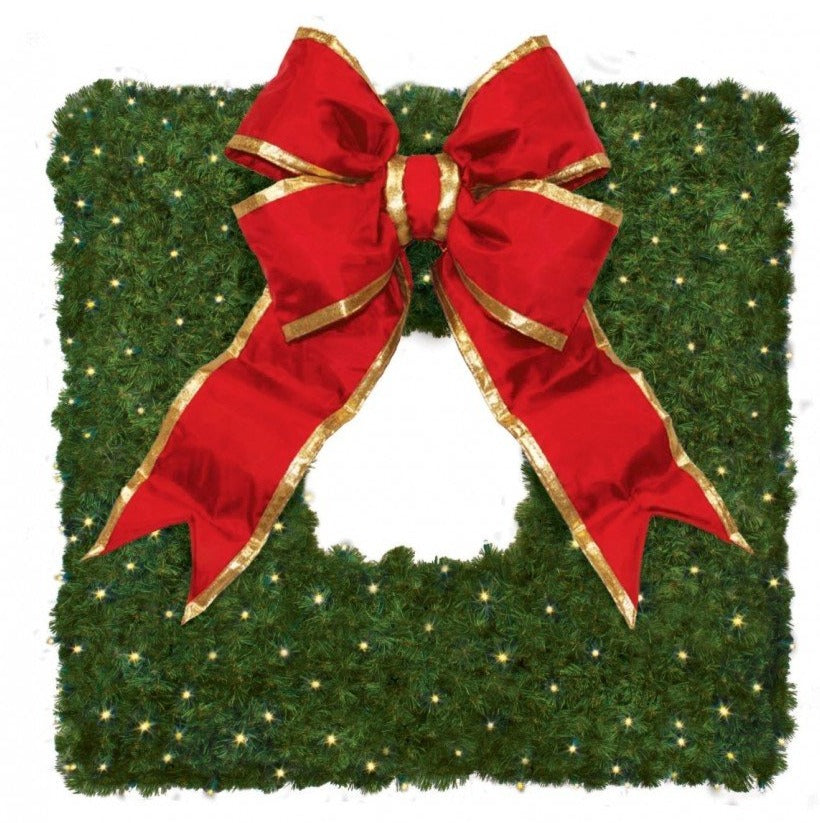 Square Commercial Christmas Wreath with Red Bow