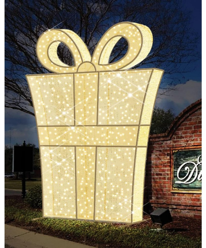 LED Lit Warm White Giant Gift Box Outdoor Decor