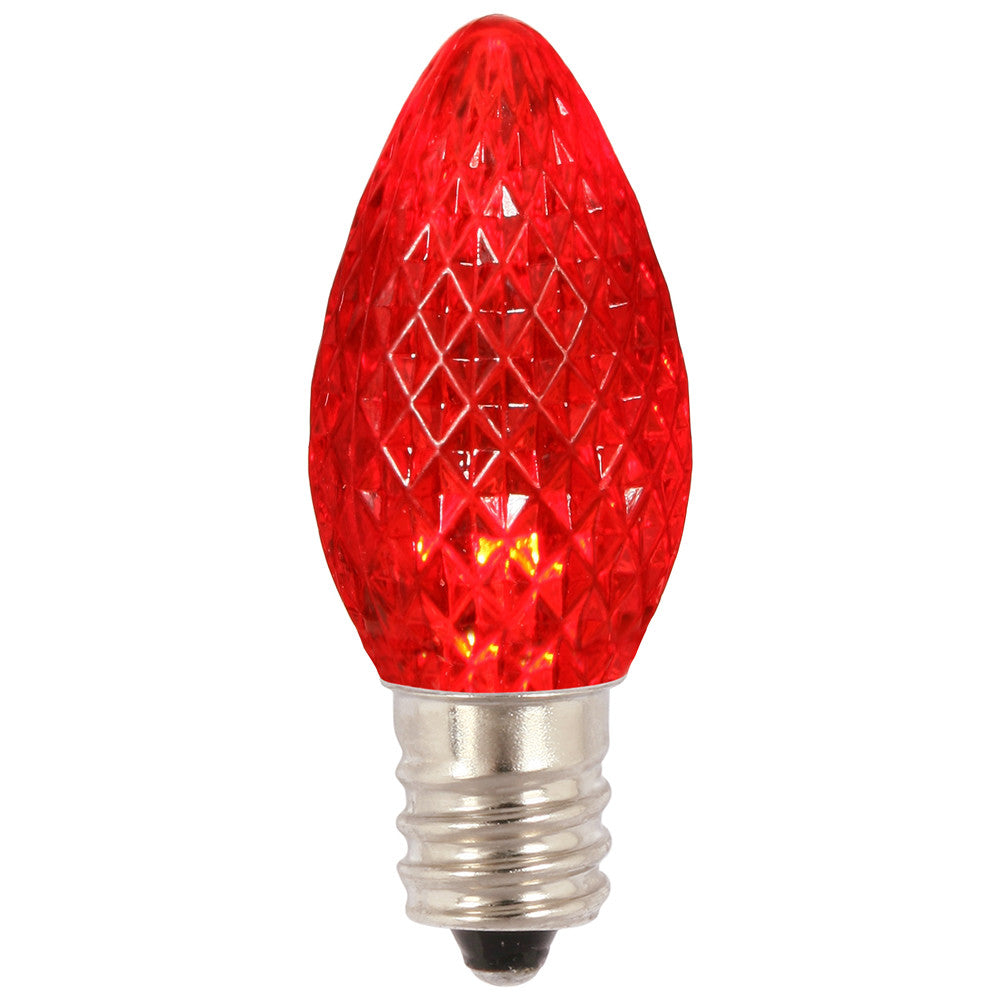 Premium Nickel Plated Non-Corrosive C7 Faceted LED Red Bulb .38w - 25 Pack