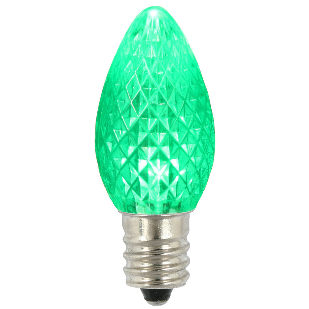 Premium Nickel Plated Non-Corrosive C7 Faceted LED Green Bulb .38w - 25 Pack