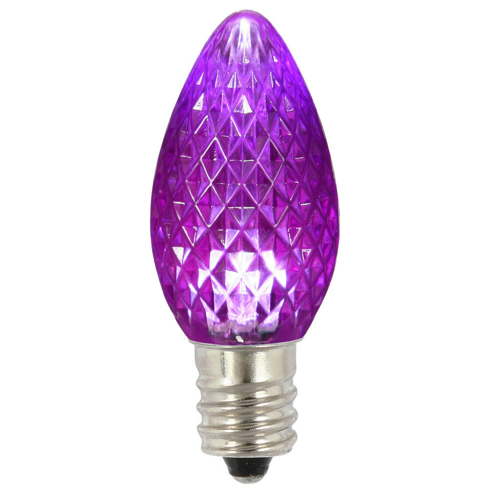 Premium Nickel Plated Non-Corrosive C7 Faceted LED Purple Bulb .38w - 25 Pack